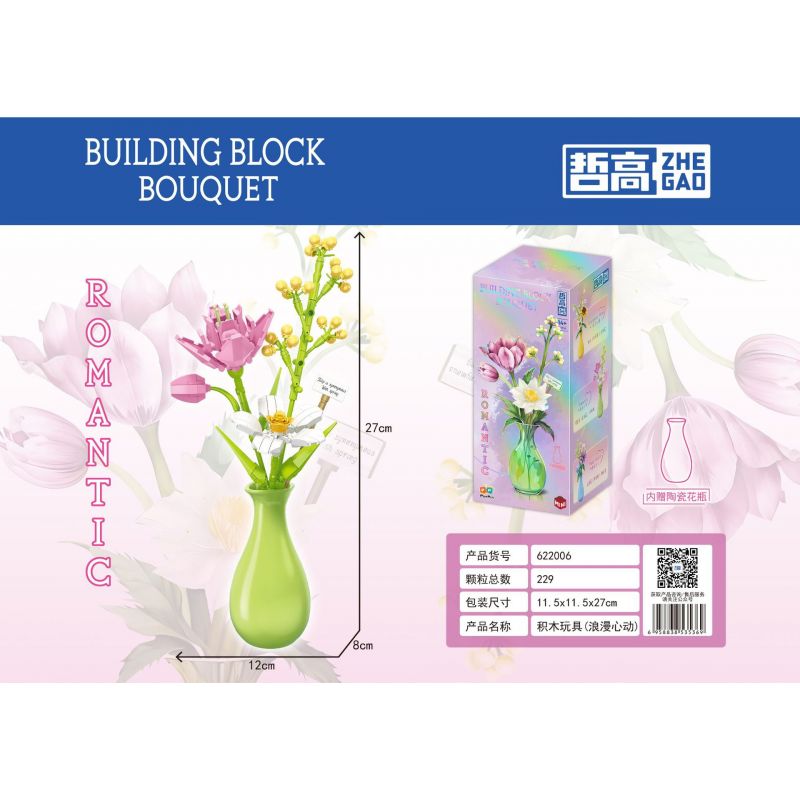 ZHEGAO 622006 non  NHỊP TIM LÃNG MẠN bộ đồ chơi xếp lắp ráp ghép mô hình Flowers BOUGHT Hoa 229 khối