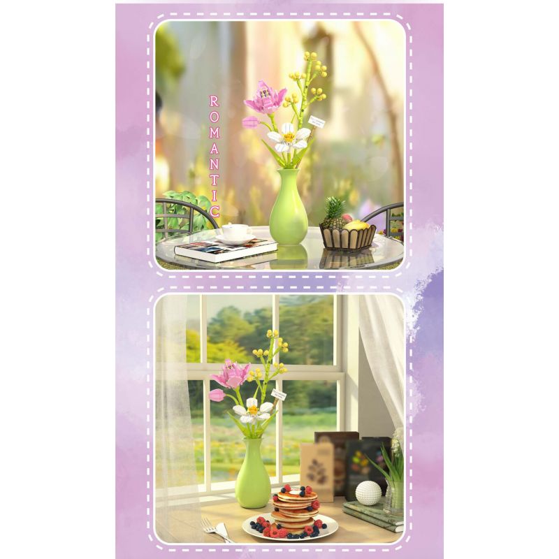 ZHEGAO 622006 non  NHỊP TIM LÃNG MẠN bộ đồ chơi xếp lắp ráp ghép mô hình Flowers BOUGHT Hoa 229 khối