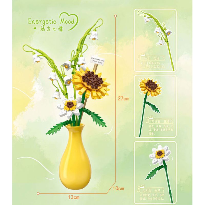 ZHEGAO 622005 non  TÂM TRẠNG TRÀN ĐẦY NĂNG LƯỢNG bộ đồ chơi xếp lắp ráp ghép mô hình Flowers BOUGHT Hoa 243 khối
