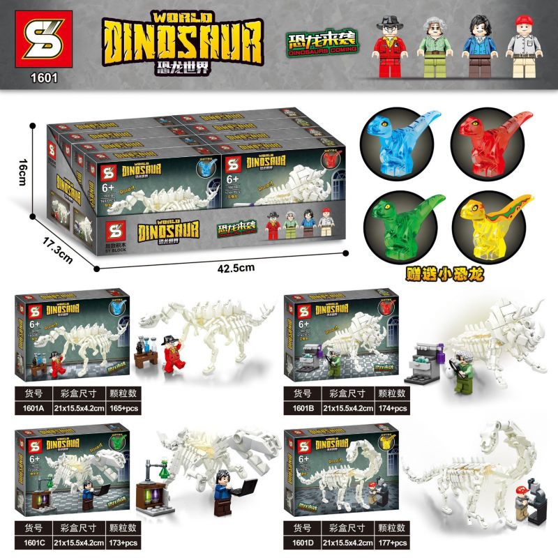 SHENG YUAN SY 1601A 1601B 1601C 1601D non Lego SKELETON 4. bộ đồ chơi xếp lắp ráp ghép mô hình Jurassic World DINOSAUR WORLD Thế Giới Khủng Long 689 khối