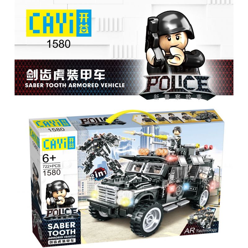 CAYI 1580 non  XE BỌC THÉP HỔ RĂNG KIẾM bộ đồ chơi xếp lắp ráp ghép mô hình Swat Special Force SABER TOOTH ARMORED VEHICLE Đặc Nhiệm 722 khối