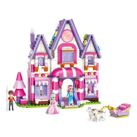 GUDI 30003 non  NGÔI NHÀ KẸO NGỌT NGÀO bộ đồ chơi xếp lắp ráp ghép mô hình PRINCESS CANDY SWEETHEART HOUSE 449 khối
