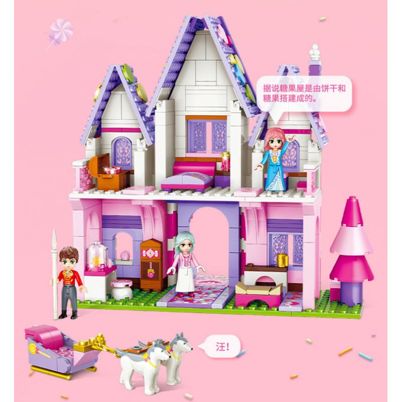GUDI 30003 non  NGÔI NHÀ KẸO NGỌT NGÀO bộ đồ chơi xếp lắp ráp ghép mô hình PRINCESS CANDY SWEETHEART HOUSE 449 khối