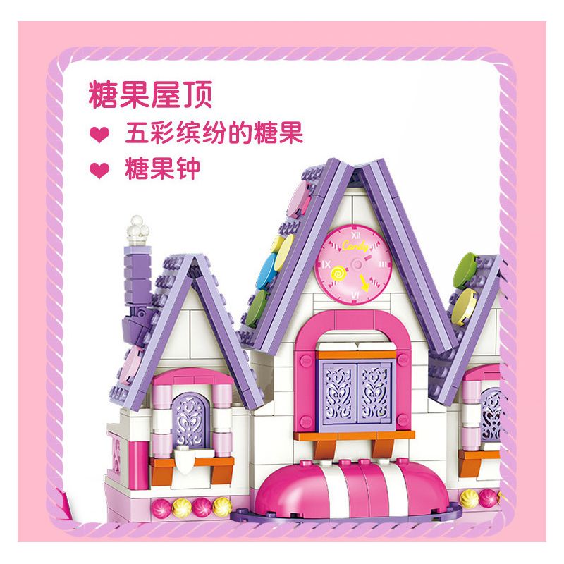 GUDI 30003 non  NGÔI NHÀ KẸO NGỌT NGÀO bộ đồ chơi xếp lắp ráp ghép mô hình PRINCESS CANDY SWEETHEART HOUSE 449 khối