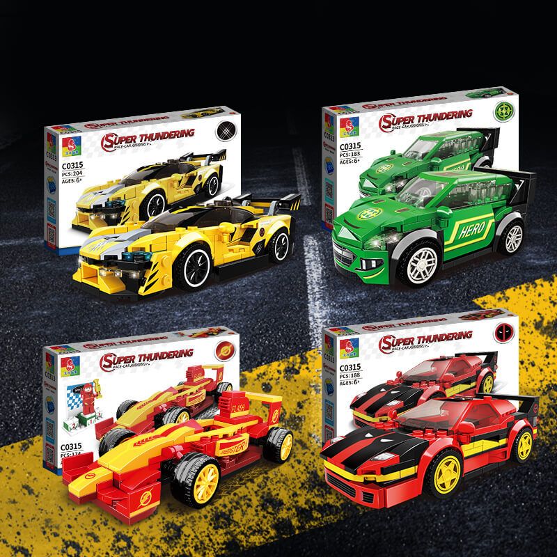 WOMA C0315 0315 non Lego XE SIÊU ANH HÙNG 4 LOẠI bộ đồ chơi xếp lắp ráp ghép mô hình Racers SUPER THUNDERING Đua Tốc Độ