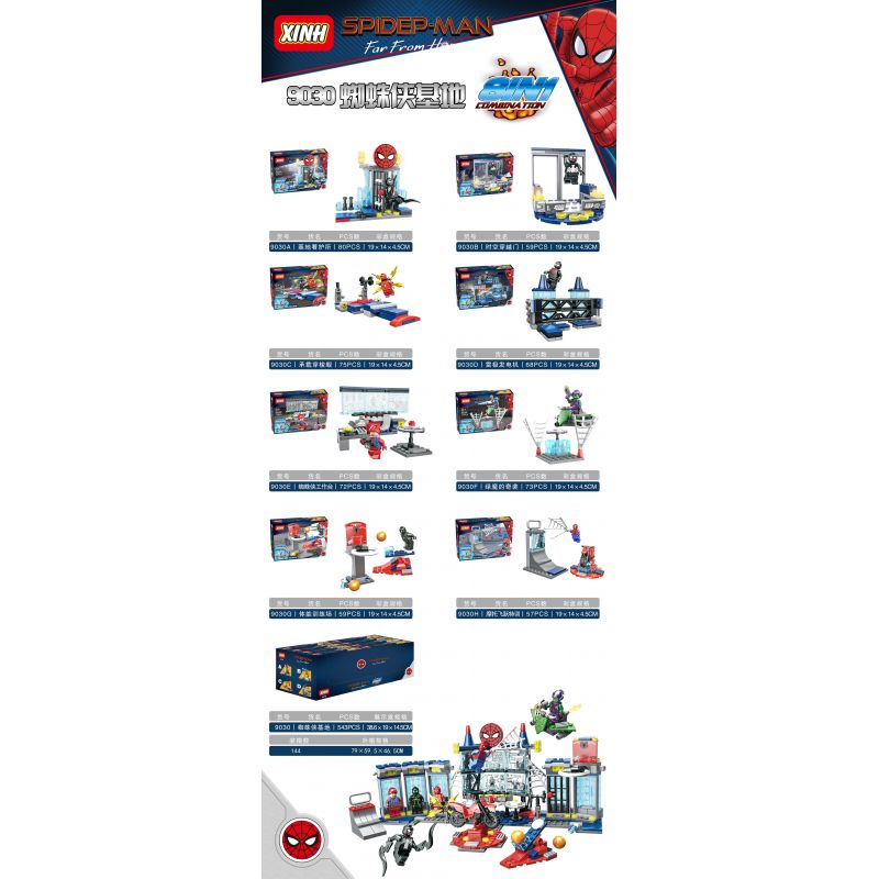 XINH 9030 non Lego NGƯỜI NHỆN CĂN CỨ 8. bộ đồ chơi xếp lắp ráp ghép mô hình Spider-Man