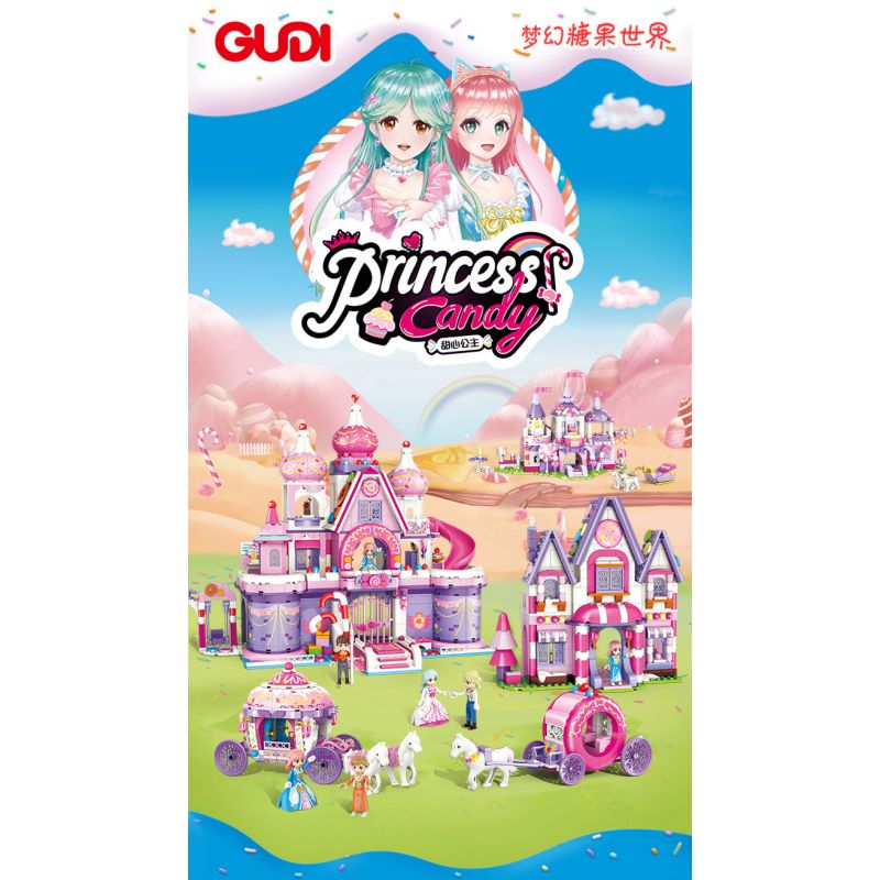 GUDI 30001A 30001B 30001C 30001D non  HỘP TRƯNG BÀY LÂU ĐÀI CÔNG CHÚA ĐƯỜNG bộ đồ chơi xếp lắp ráp ghép mô hình PRINCESS CANDY 450 khối