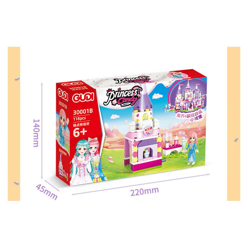 GUDI 30001A 30001B 30001C 30001D non  HỘP TRƯNG BÀY LÂU ĐÀI CÔNG CHÚA ĐƯỜNG bộ đồ chơi xếp lắp ráp ghép mô hình PRINCESS CANDY 450 khối