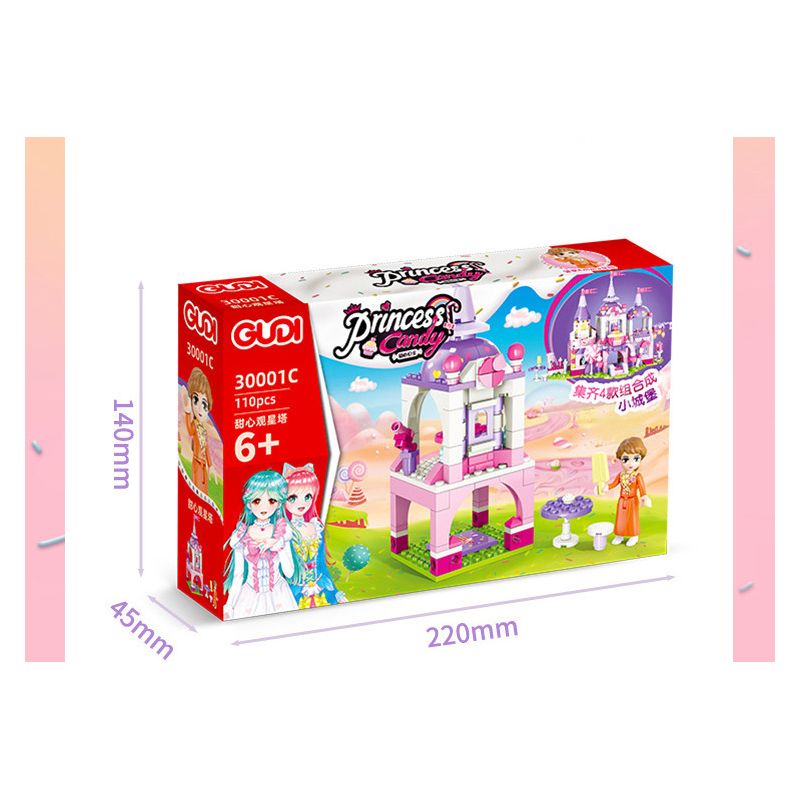 GUDI 30001A 30001B 30001C 30001D non  HỘP TRƯNG BÀY LÂU ĐÀI CÔNG CHÚA ĐƯỜNG bộ đồ chơi xếp lắp ráp ghép mô hình PRINCESS CANDY 450 khối