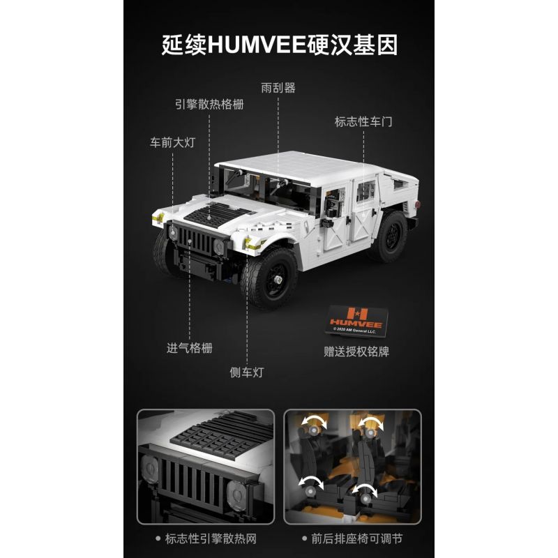 DOUBLEE CADA C61027 61027 non  XE HUMMER OFF-ROAD 1:12 tỷ lệ 1:12 bộ đồ chơi xếp lắp ráp ghép mô hình Racers HUMVEE Đua Tốc Độ 1380 khối