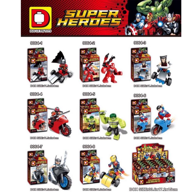 DUO LE PIN DLP9064 9064 non Lego ANH HÙNG SIÊU 8. bộ đồ chơi xếp lắp ráp ghép mô hình Super Heroes Siêu Nhân Anh Hùng