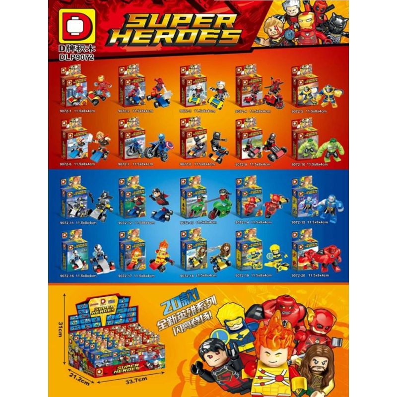 DUO LE PIN DLP9072 9072 non Lego SIÊU ANH HÙNG 20 MÔ HÌNH bộ đồ chơi xếp lắp ráp ghép mô hình Super Heroes Siêu Nhân Anh Hùng