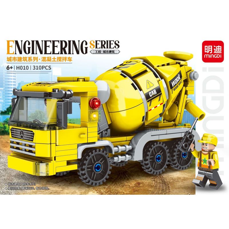 MINGDI LEIBAO H010 non  XÂY DỰNG ĐÔ THỊ XE TRỘN BÊ TÔNG bộ đồ chơi xếp lắp ráp ghép mô hình City ENGINEERING Thành Phố 310 khối
