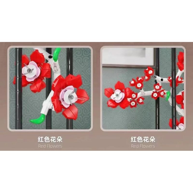 QIZHILE 92015 non  HỒNG NGỌC LIỄU TRẮNG bộ đồ chơi xếp lắp ráp ghép mô hình Flowers WHITE WILLOW RED JADE Hoa
