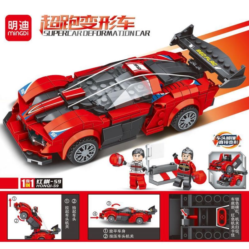 MINGDI LEIBAO 10103 non  XE BIẾN HÌNH SIÊU VA CHẠM HONGQI S9 bộ đồ chơi xếp lắp ráp ghép mô hình Racers Đua Tốc Độ 418 khối