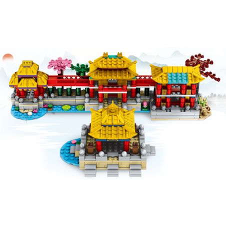 MINGDI LEIBAO K0363 0363 non  4 CẢNH KIẾN ​​TRÚC CỔ TRONG CUNG ĐIỆN MÙA HÈ CŨ YINGXUN PAVILION JINQI TOWER YICHUN PALACE JADE bộ đồ chơi xếp lắp ráp ghép mô hình Architecture Công Trình Kiến Trúc 756 khối