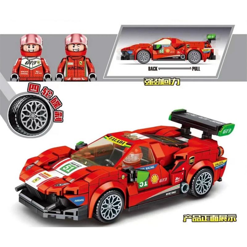 LEYI 31028 non  XE FERRARI 488 GT3 TRỞ LẠI bộ đồ chơi xếp lắp ráp ghép mô hình Racing RACING FERRARI 488 GT3 Cuộc Đua 338 khối