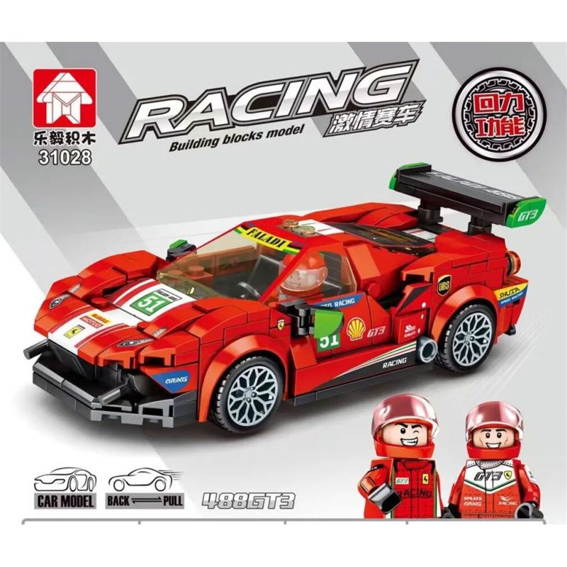 LEYI 31028 non  XE FERRARI 488 GT3 TRỞ LẠI bộ đồ chơi xếp lắp ráp ghép mô hình Racing RACING FERRARI 488 GT3 Cuộc Đua 338 khối