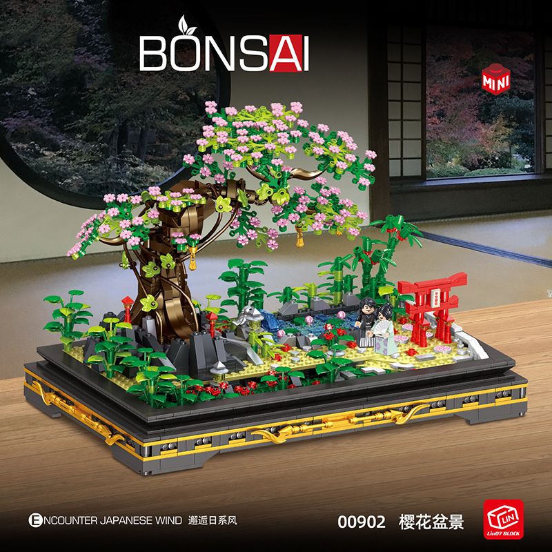 ZHEGAO 00902 non  CÂY CẢNH HOA ANH ĐÀO bộ đồ chơi xếp lắp ráp ghép mô hình BONSAI ENCOUNTER JAPANESE WIND 1469 khối