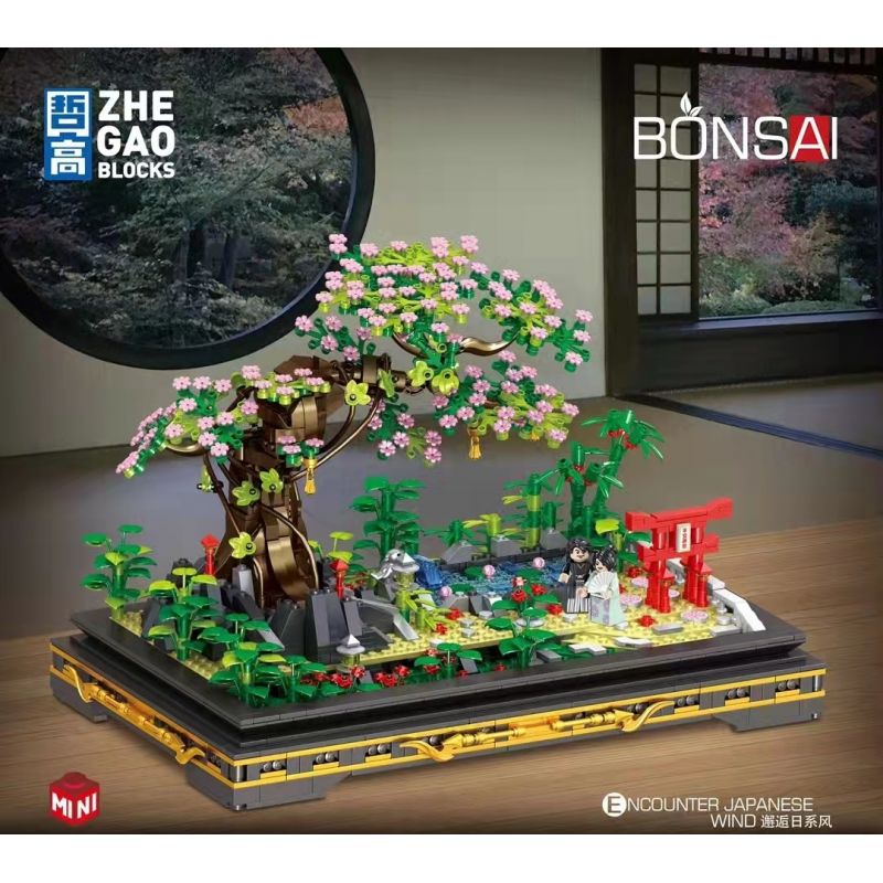 ZHEGAO 00902 non  CÂY CẢNH HOA ANH ĐÀO bộ đồ chơi xếp lắp ráp ghép mô hình BONSAI ENCOUNTER JAPANESE WIND 1469 khối