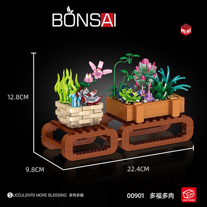ZHEGAO 00901 non  DUOFU VÀ THỊT bộ đồ chơi xếp lắp ráp ghép mô hình BONSAI SUCCULENTS MORE BLESSING 963 khối