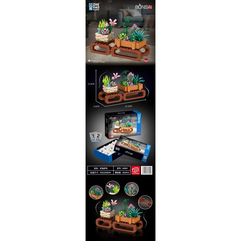 ZHEGAO 00901 non  DUOFU VÀ THỊT bộ đồ chơi xếp lắp ráp ghép mô hình BONSAI SUCCULENTS MORE BLESSING 963 khối