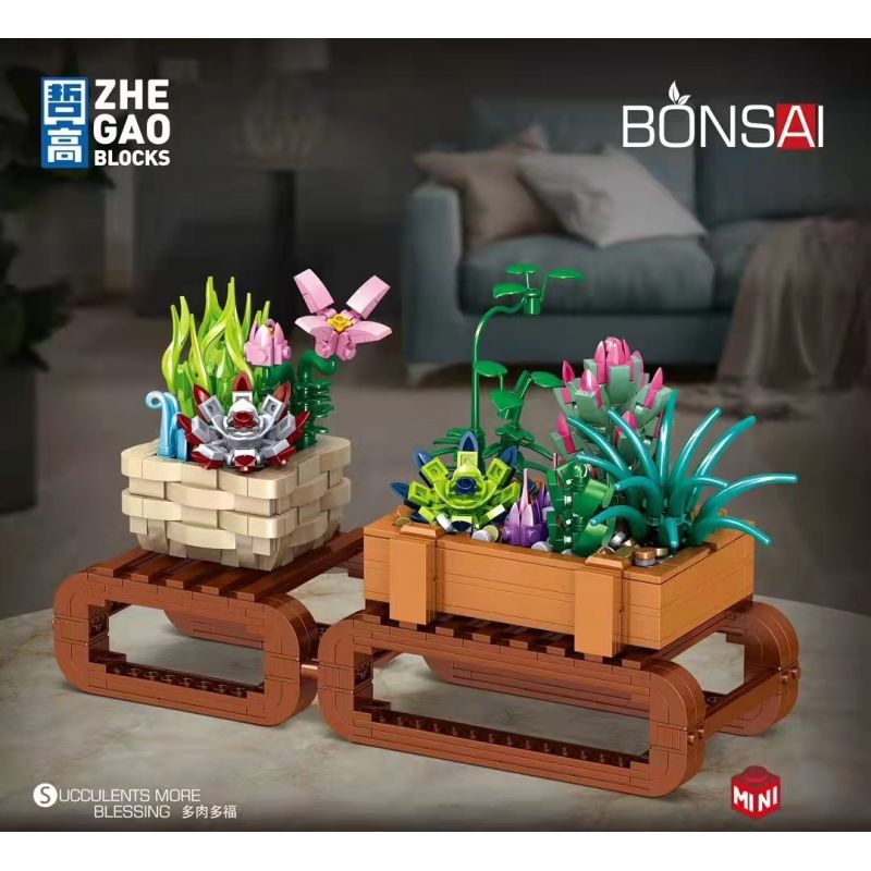 ZHEGAO 00901 non  DUOFU VÀ THỊT bộ đồ chơi xếp lắp ráp ghép mô hình BONSAI SUCCULENTS MORE BLESSING 963 khối