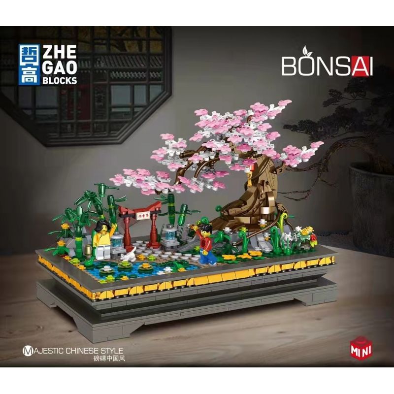 ZHEGAO 00900 non  CÂY CẢNH HOA ĐÀO bộ đồ chơi xếp lắp ráp ghép mô hình BONSAI ELEGANT CHINESE STYLE 1101 khối