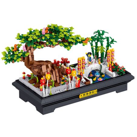 ZHEGAO 00899 non  CÂY THÔNG XANH bộ đồ chơi xếp lắp ráp ghép mô hình BONSAI MAJESTIC CHINESE STYLE 1426 khối