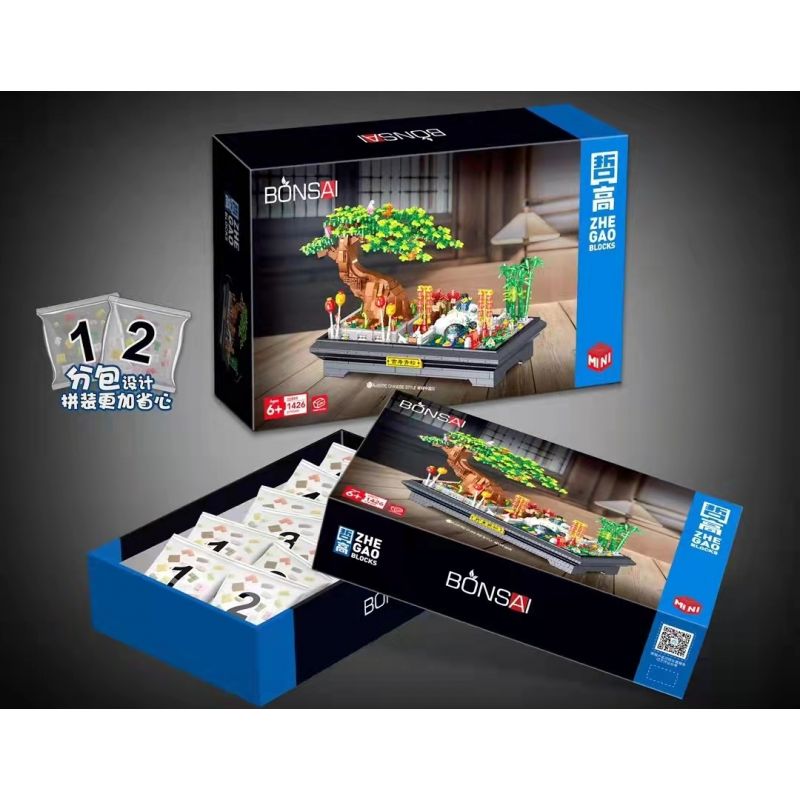 ZHEGAO 00899 non  CÂY THÔNG XANH bộ đồ chơi xếp lắp ráp ghép mô hình BONSAI MAJESTIC CHINESE STYLE 1426 khối