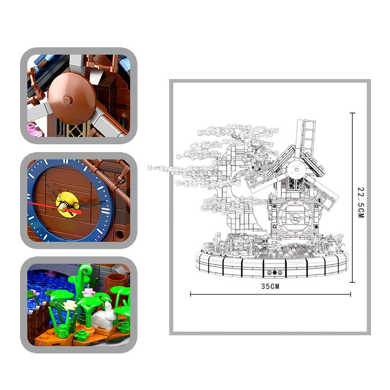 HENGTAI 92035 non  CỐI XAY GIÓ THỜI GIAN bộ đồ chơi xếp lắp ráp ghép mô hình TIMESPRITE TIME WINDMILL 1944 khối