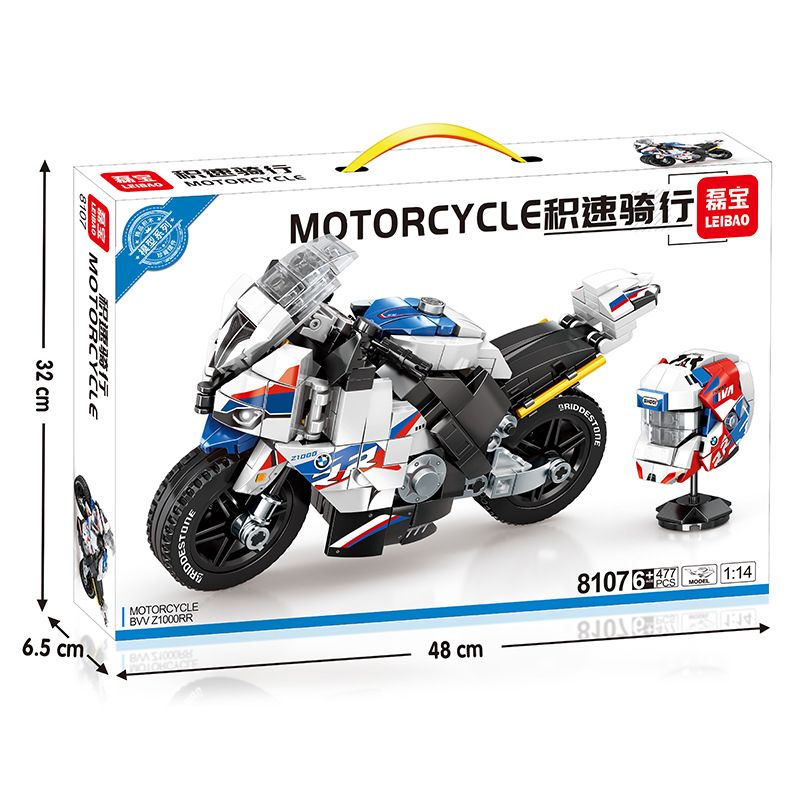 LEIBAO 8107 non Lego TỐC ĐỘ TÍCH LŨY KHI LÁI XE BMW Z1000RR 1:14 tỷ lệ 1:14 bộ đồ chơi xếp lắp ráp ghép mô hình Motorcycle Motorbike Xe Hai Bánh 477 khối