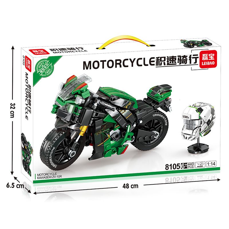 LEIBAO 8105 non Lego TỐC ĐỘ TÍCH LŨY KAWASAKI ZV-10R 1:14 tỷ lệ 1:14 bộ đồ chơi xếp lắp ráp ghép mô hình Motorcycle Motorbike Xe Hai Bánh 440 khối