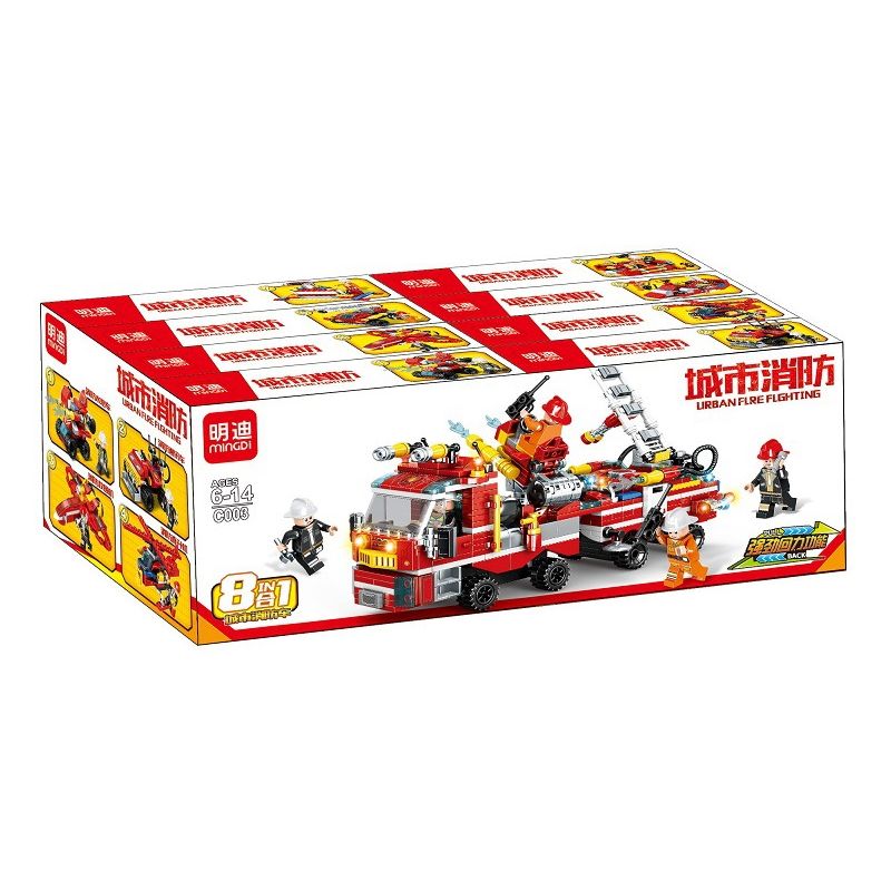 MINGDI LEIBAO C003 non  CHỮA CHÁY ĐÔ THỊ 8 TỔ HỢP bộ đồ chơi xếp lắp ráp ghép mô hình City LIRBAN FIRE FIGHTING Thành Phố 906 khối