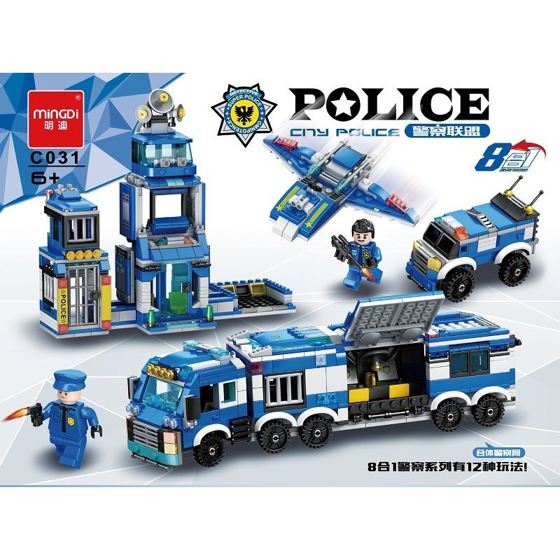 MINGDI LEIBAO C031 non  LIÊN MINH CẢNH SÁT 8 NGƯỜI MẪU bộ đồ chơi xếp lắp ráp ghép mô hình City CITY POLICE Thành Phố 762 khối