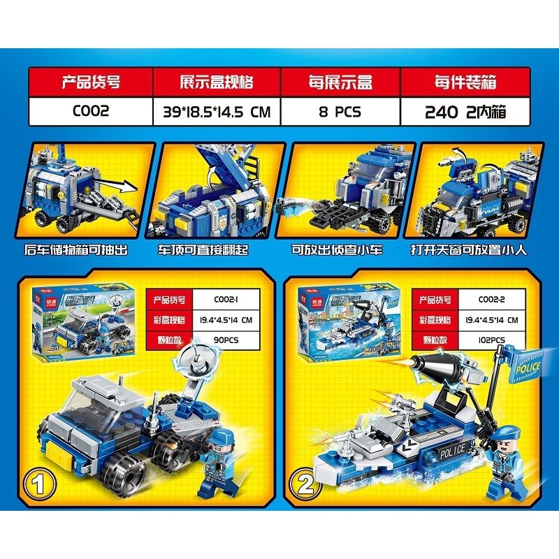 MINGDI LEIBAO C002 non  THUNDERBOLT MEN KẾT HỢP XE RADAR 8 bộ đồ chơi xếp lắp ráp ghép mô hình City THUNDER POLICE Thành Phố 768 khối