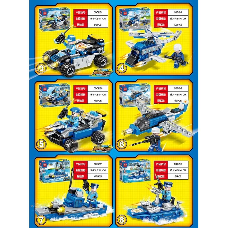 MINGDI LEIBAO C002 non  THUNDERBOLT MEN KẾT HỢP XE RADAR 8 bộ đồ chơi xếp lắp ráp ghép mô hình City THUNDER POLICE Thành Phố 768 khối