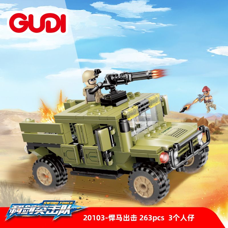 GUDI 20103 non  CUỘC TẤN CÔNG HUMMER bộ đồ chơi xếp lắp ráp ghép mô hình SWORD FORCE 263 khối