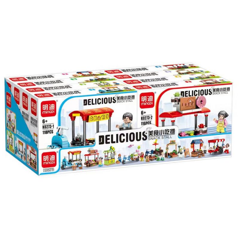 MINGDI LEIBAO K0273 0273 non  QUẦY HÀNG THỰC PHẨM DÀNH CHO NGƯỜI SÀNH ĂN bộ đồ chơi xếp lắp ráp ghép mô hình DELICIOUS SNACK STALL 925 khối
