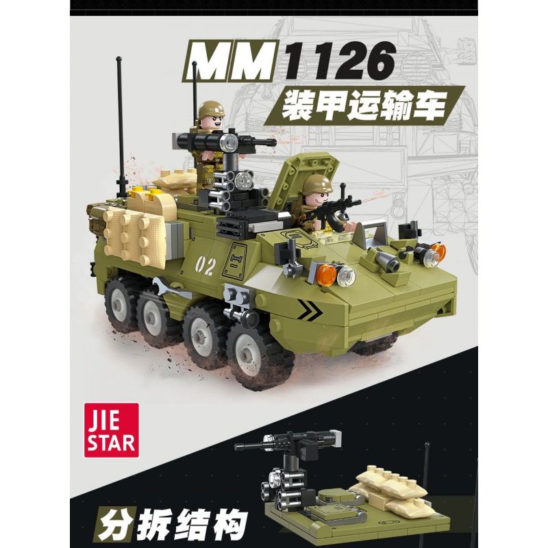 JIESTAR 61030 non  XE VẬN TẢI BỌC THÉP M1126 STRYKER bộ đồ chơi xếp lắp ráp ghép mô hình Military Army Quân Sự Bộ Đội 549 khối