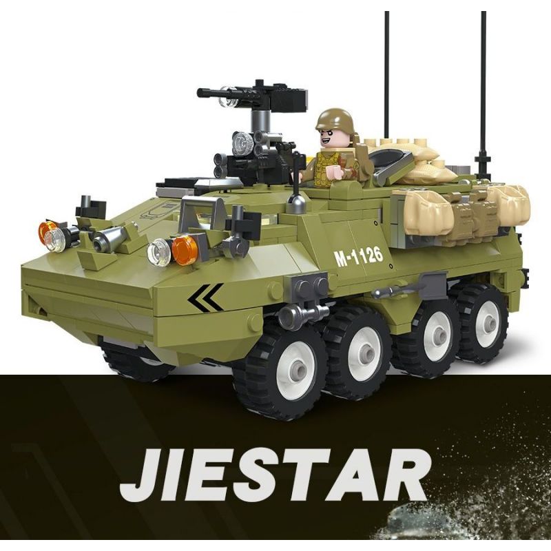 JIESTAR 61030 non  XE VẬN TẢI BỌC THÉP M1126 STRYKER bộ đồ chơi xếp lắp ráp ghép mô hình Military Army Quân Sự Bộ Đội 549 khối
