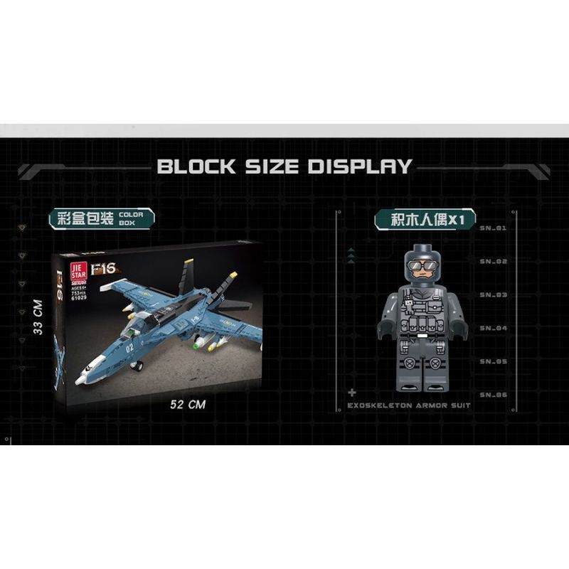 JIESTAR 61029 non  MÁY BAY CHIẾN ĐẤU F-16 bộ đồ chơi xếp lắp ráp ghép mô hình Military Army F16 Quân Sự Bộ Đội 753 khối