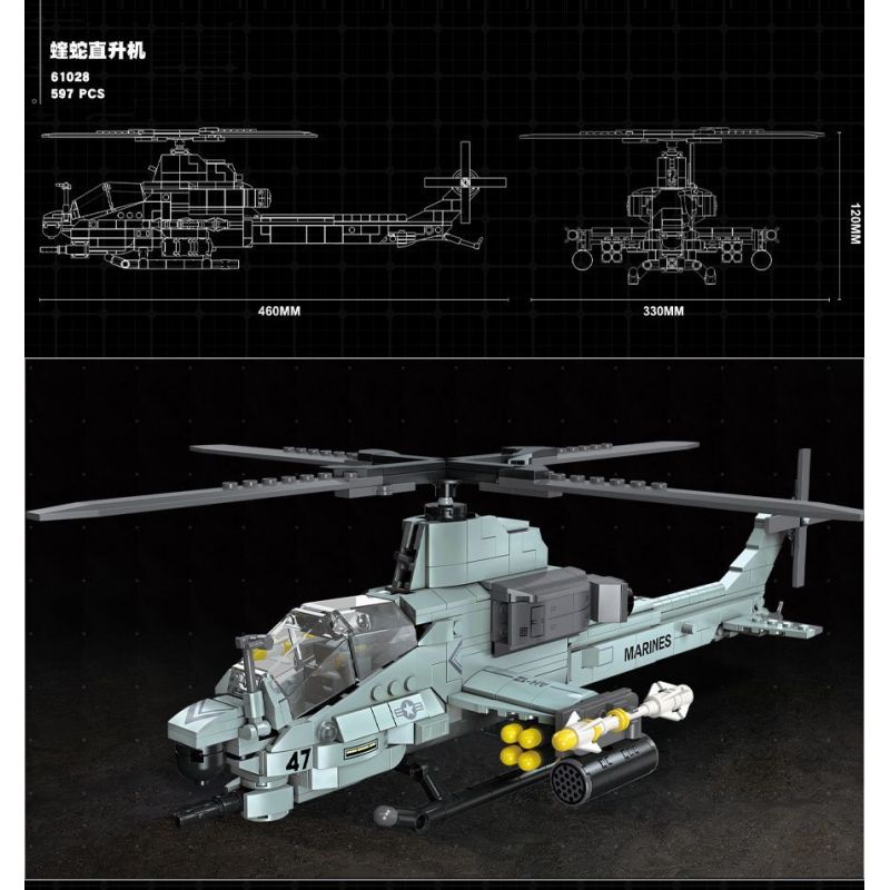 JIESTAR 61028 non  MÁY BAY TRỰC THĂNG VIPER bộ đồ chơi xếp lắp ráp ghép mô hình Military Army AH-1Z VIPER Quân Sự Bộ Đội 597 khối