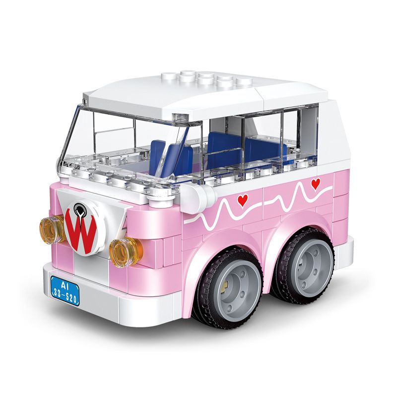 Decool 26012 Jisi 26012 non Lego PINK VOLKSWAGEN T1. bộ đồ chơi xếp lắp ráp ghép mô hình Mini Racing Pacemaker Đua Xe Mini 124 khối