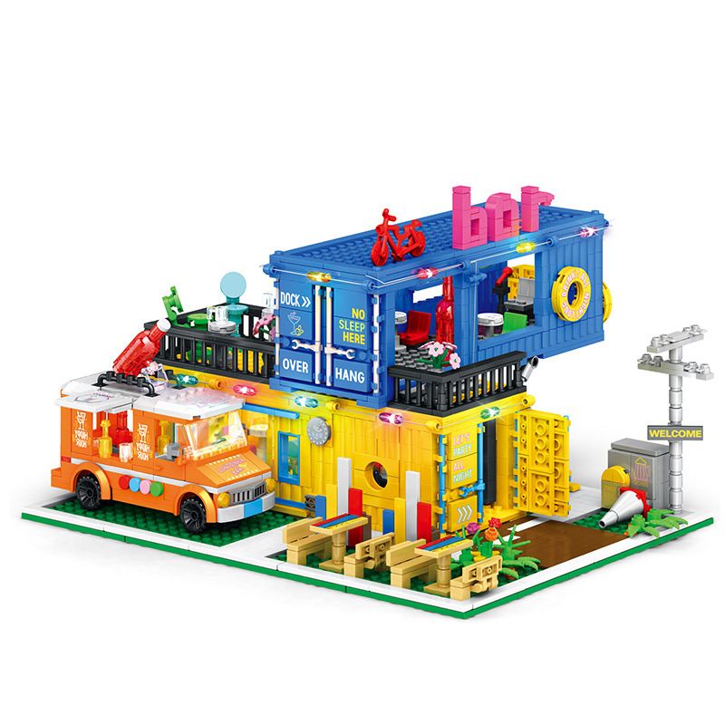 JUHANG TECHNOLOGY 86016 non Lego THANH CHỨA bộ đồ chơi xếp lắp ráp ghép mô hình Modular Buildings CONTAINER BAR Mô Hình Nhà Cửa 1489 khối