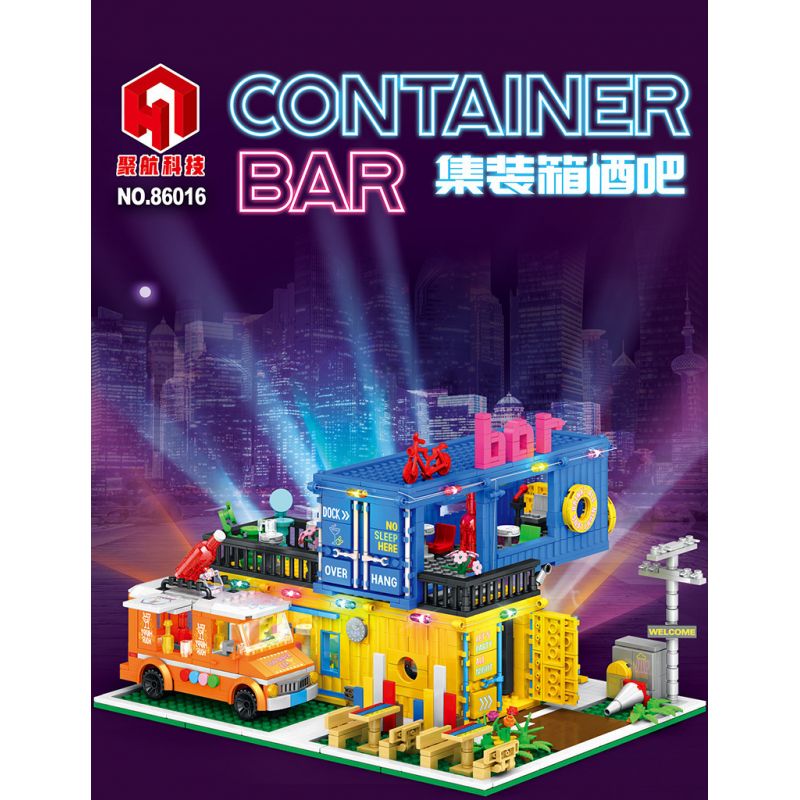 JUHANG TECHNOLOGY 86016 non  THANH CHỨA bộ đồ chơi xếp lắp ráp ghép mô hình Modular Buildings CONTAINER BAR Mô Hình Nhà Cửa 1489 khối