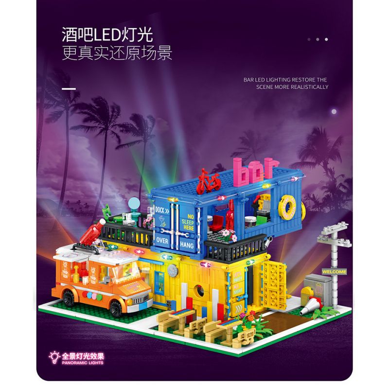 JUHANG TECHNOLOGY 86016 non  THANH CHỨA bộ đồ chơi xếp lắp ráp ghép mô hình Modular Buildings CONTAINER BAR Mô Hình Nhà Cửa 1489 khối