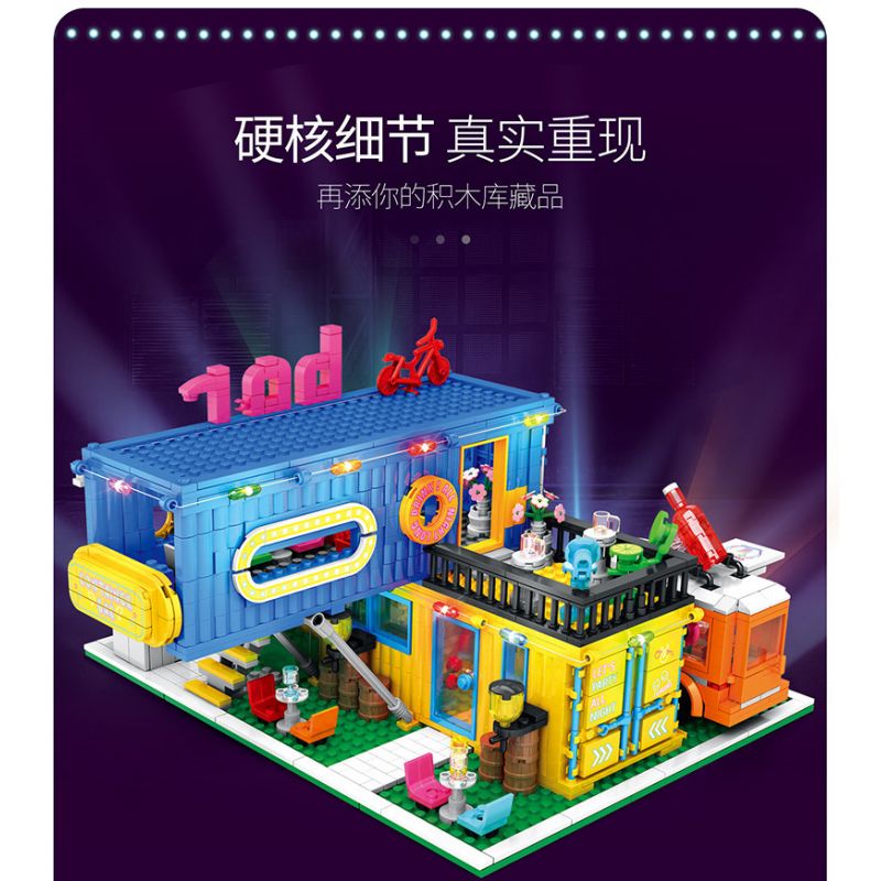 JUHANG TECHNOLOGY 86016 non  THANH CHỨA bộ đồ chơi xếp lắp ráp ghép mô hình Modular Buildings CONTAINER BAR Mô Hình Nhà Cửa 1489 khối