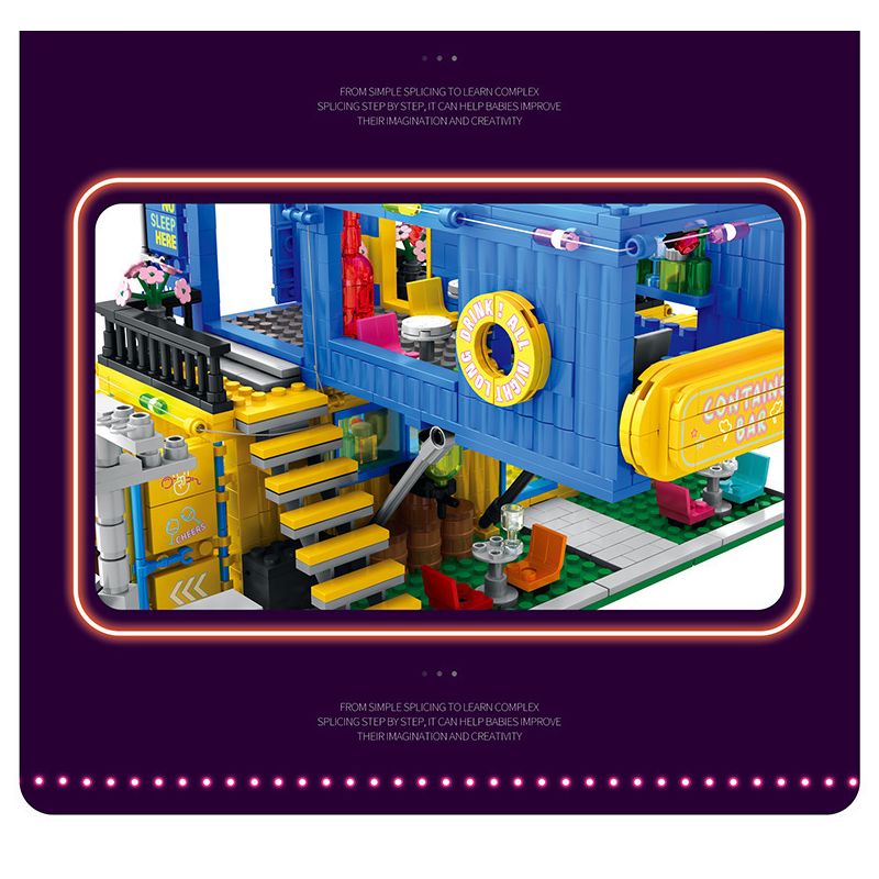 JUHANG TECHNOLOGY 86016 non  THANH CHỨA bộ đồ chơi xếp lắp ráp ghép mô hình Modular Buildings CONTAINER BAR Mô Hình Nhà Cửa 1489 khối