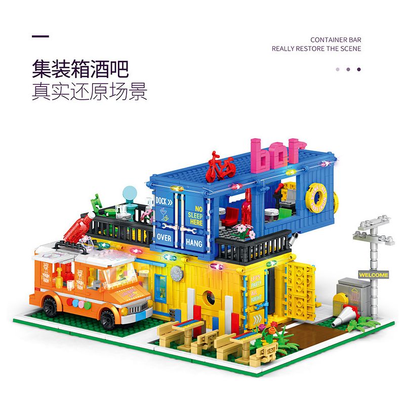 JUHANG TECHNOLOGY 86016 non  THANH CHỨA bộ đồ chơi xếp lắp ráp ghép mô hình Modular Buildings CONTAINER BAR Mô Hình Nhà Cửa 1489 khối